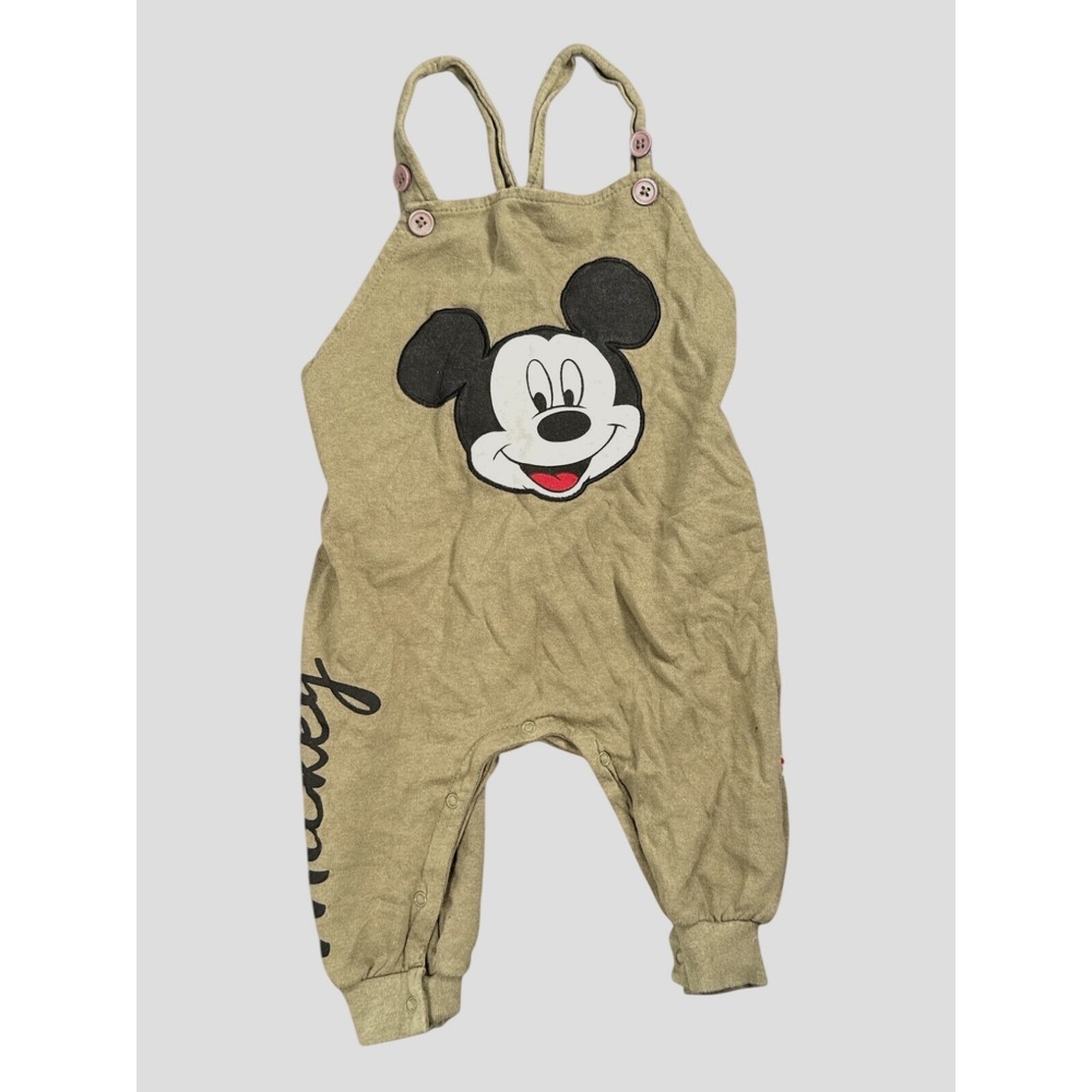 Disney Baby Mickey Mouse Olive Green Fleece Overalls 18M Embroidered One Piece